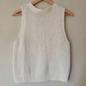 Bassike Knits Cotton Linen Blend White Sleeveless Sweater Vest Tank Top Small